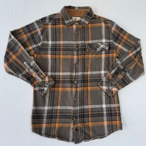 Legendary Whitetails Buck Camp Flannel Shirt Mens Small Green Orange Flap Pocket